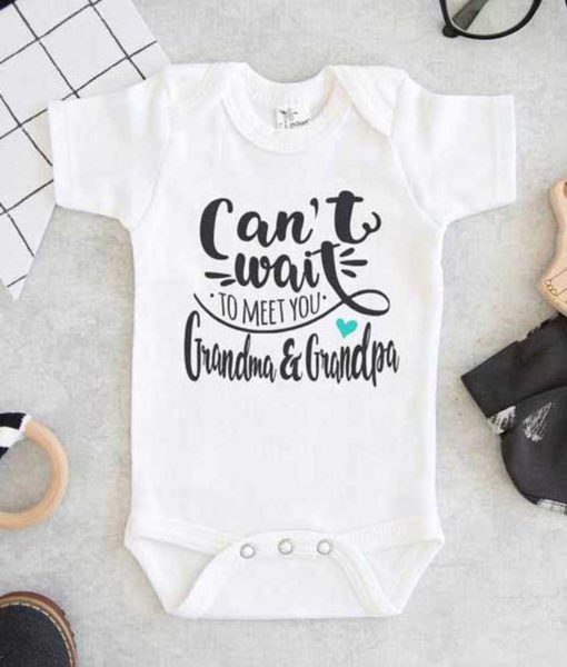 Cant Wait To Meet You Grandma and Grandpa Baby Onesie