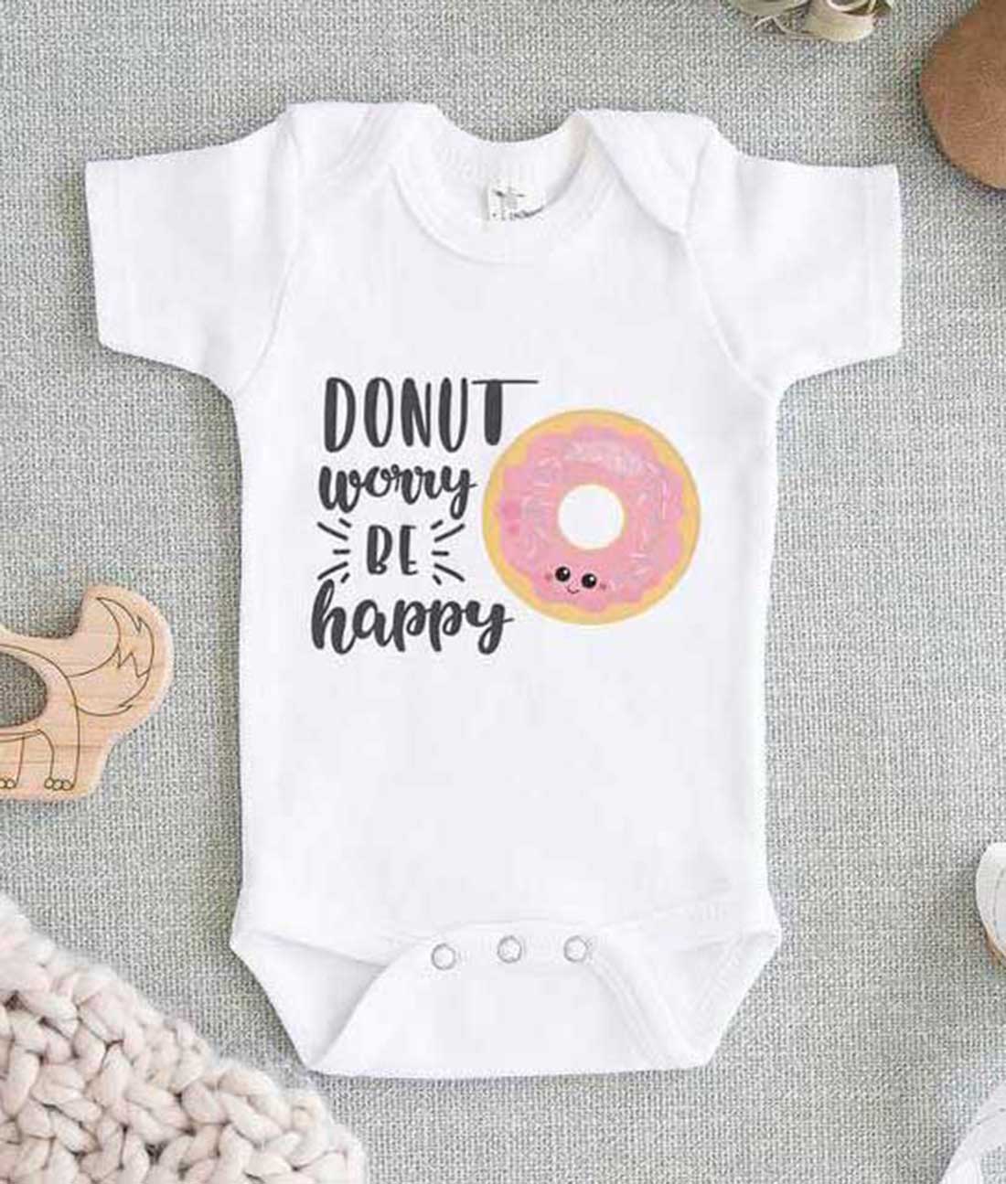 Donut Worry Be Happy Baby Onesie FEROLOS.COM