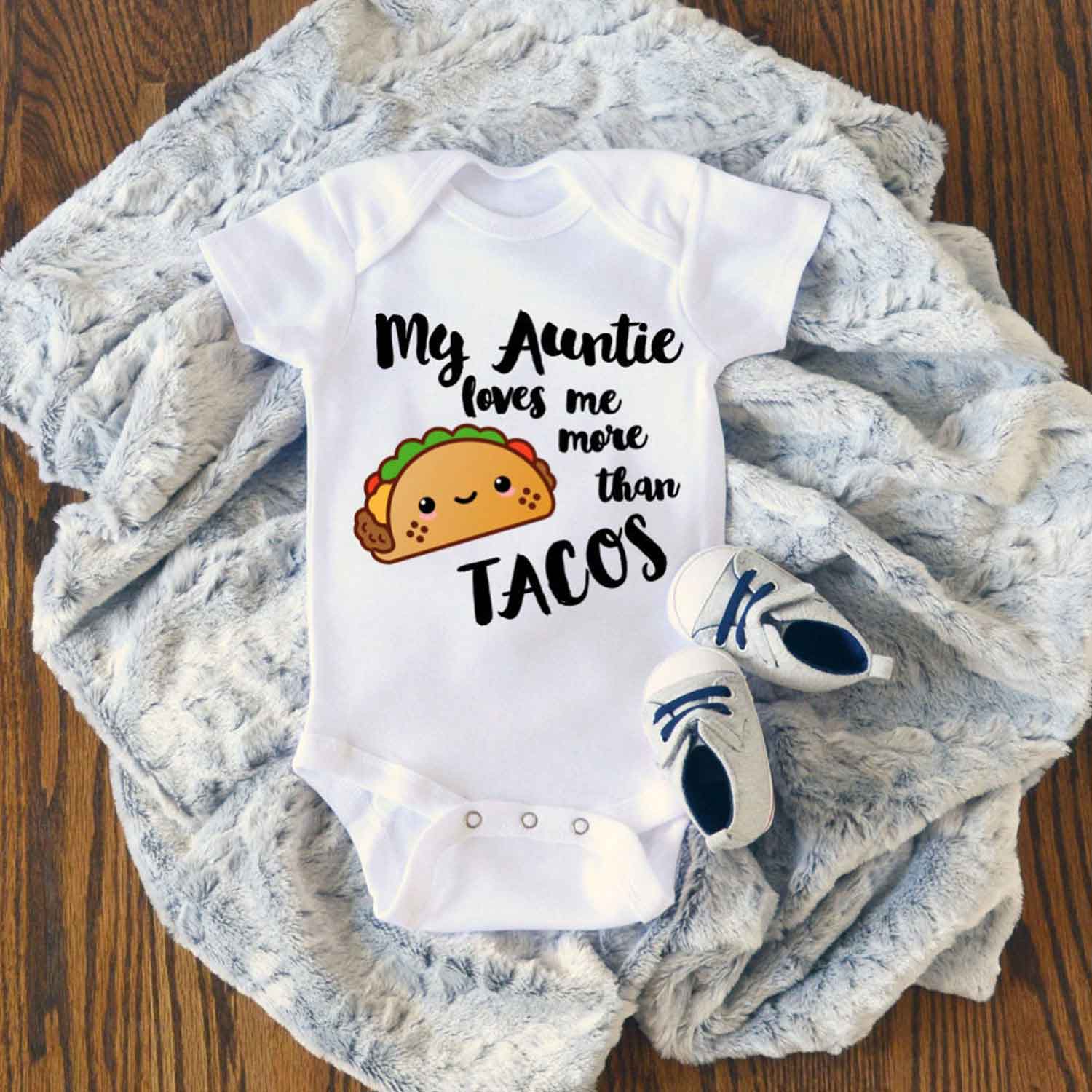 CBTwear My Aunt Loves Me More Than Tacos Aunite Loves Taco Cute Infant One-Piece Baby Bodysuit 