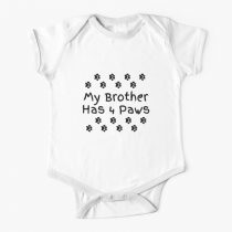 My brother has four paws Baby Onesie