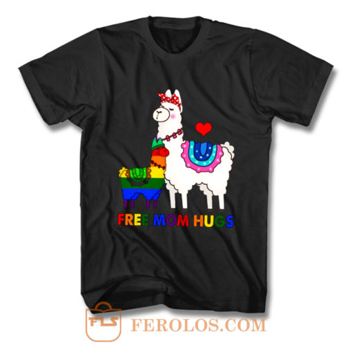 Free Mom Hugs Cute Llama LGBT Support T Shirt