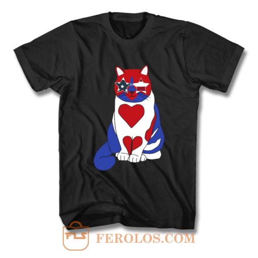 Funny Cat 4th of July American Flag T Shirt