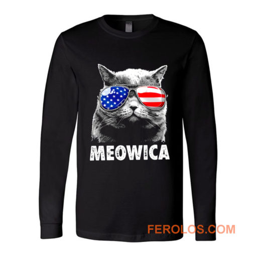 Meowica Cat with Eye Glass America Long Sleeve
