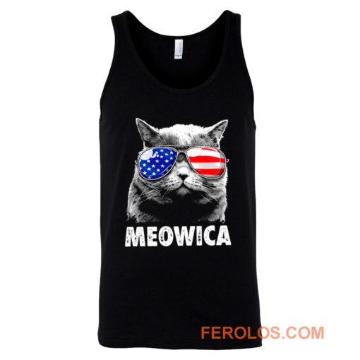 Meowica Cat with Eye Glass America Tank Top