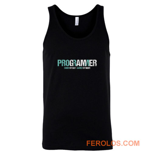 Programming Decipher Program Computer Technician Encoder Gift Programmer Coder By Day Gamer By Night Tank Top