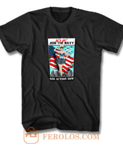 Usa Navy Pinup Sexy Lets Go Join T Shirt