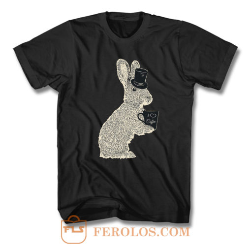 Cute Rabbit Drinking Coffee T Shirt