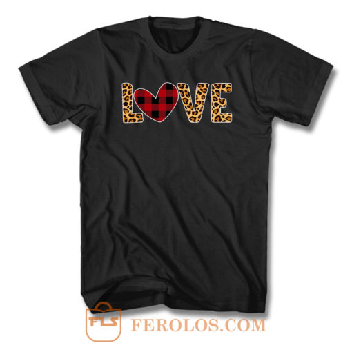 Red Buffalo Plaid Leopard Heart Love T Shirt