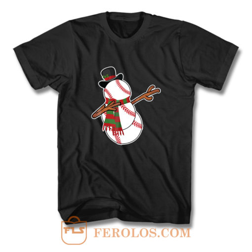 Dabbing Baseball Snowman Kids Christmas T Shirt