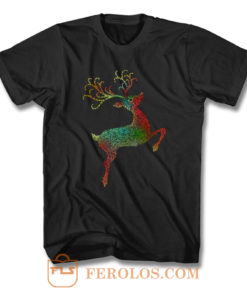 Swirly Colorful Christmas Reindeer Silhouette T Shirt