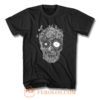 White Lines Flower Skull T Shirt